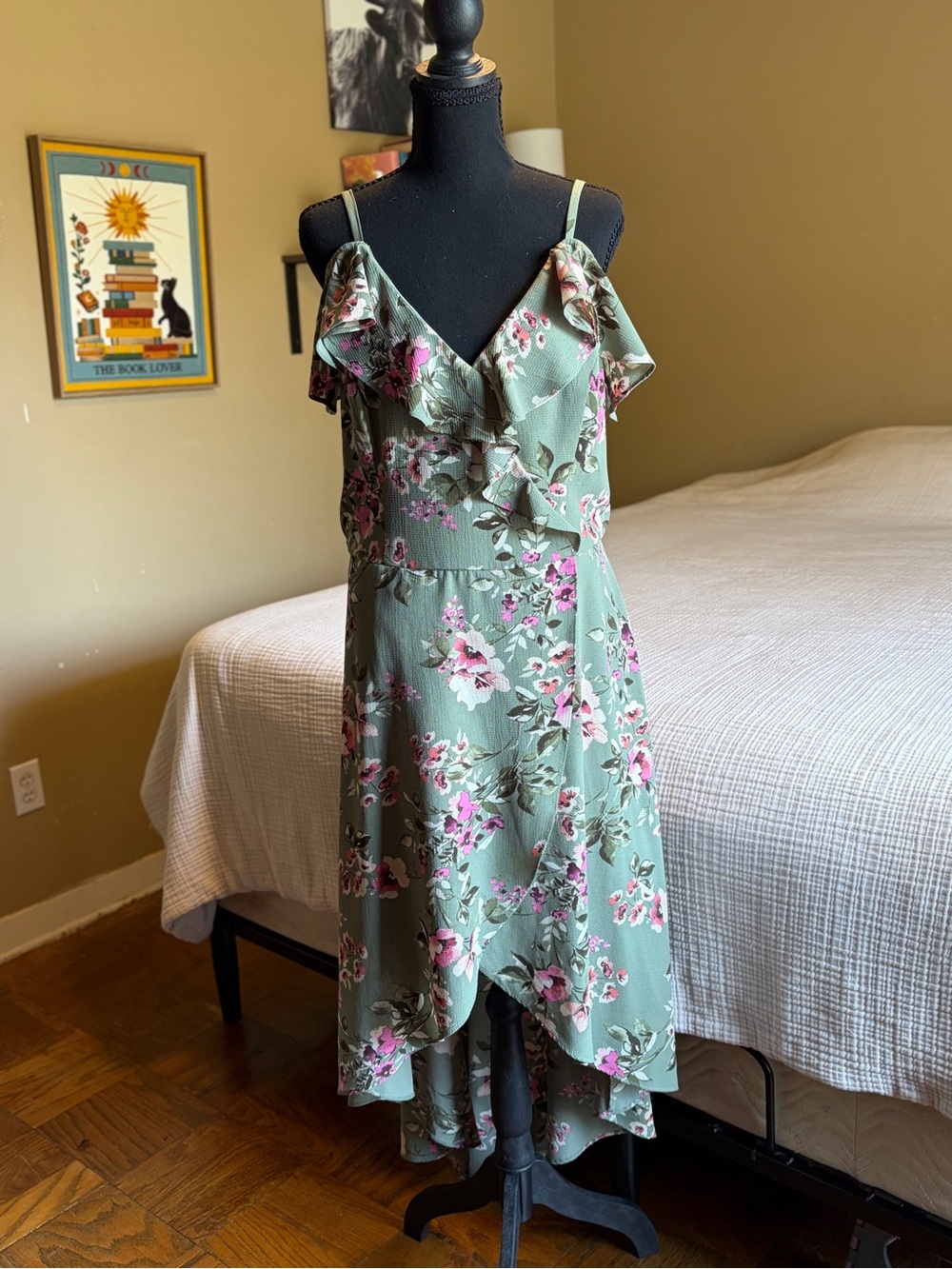 by & by Sage Green Floral High-Low Ruffle Dress